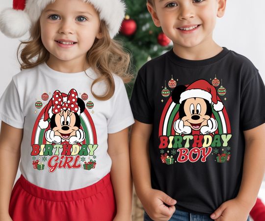 Discover Christmas Birthday Shirt Mickey Minnie | Holiday Birthday Girl Boy Shirt | Disney Xmas Birthday Family Matching | Mickey Minnie Christmas