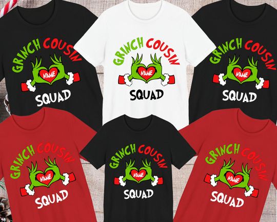 Discover funny character Squad Christmas Shirts, Personalized Family Matching Tees, Xmas Cousin Crew Tee