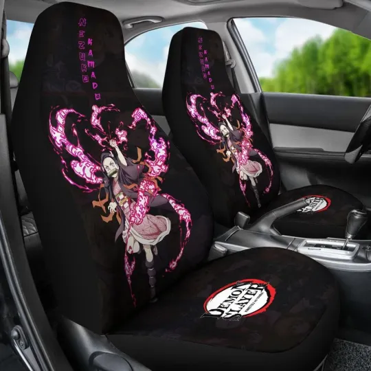 Discover Neko Kamado Car Seat Cover, Japanese Anime Auto Decor, Demon Gift