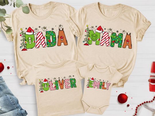 Personalized Family Christmas Shirts: Matching Holiday Tees for All, funny character Xmas Crew Tee