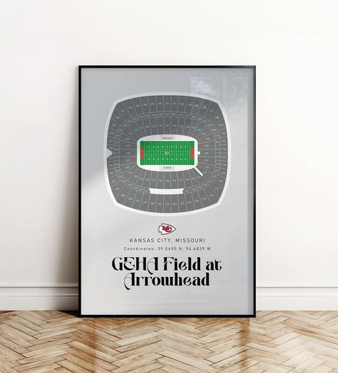 Kansas City Chiefs Stadium Poster, Arrowhead Stadium Poster, Football Stadium Wall Art, Sports Poster, Football Stadium Poster
