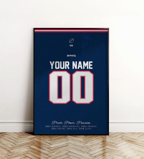 Discover Custom New England Football Team Jersey Poster, Football Wall Art, American Football Poster