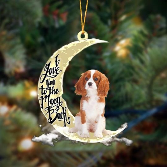 Discover Cavalier King Charles Spaniel Moon Christmas Ornament, Dog Ornament with Love You to the Moon & Back Quote, Pet Lovers Gift for Tree Decor
