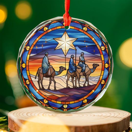 Three Kings Christmas Ornament | Stained Glass Wise Men Nativity Dcor | Religious Acrylic, Glass, Ceramic Holiday Gift