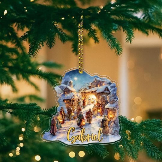Nativity Scene Ornament  Personalized Christmas Dcor with Holy Night Clipart, Baby Jesus, Three Kings & Angels - Personalized Decor Name