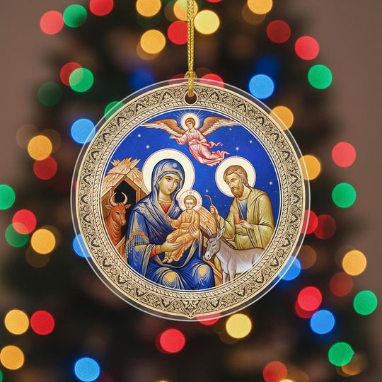 Acrylic Nativity Ornament, Orthodox Christian Icon Christmas Decor, Holy Family Ornament, Religious Christmas Gift, Faith Home Decoration