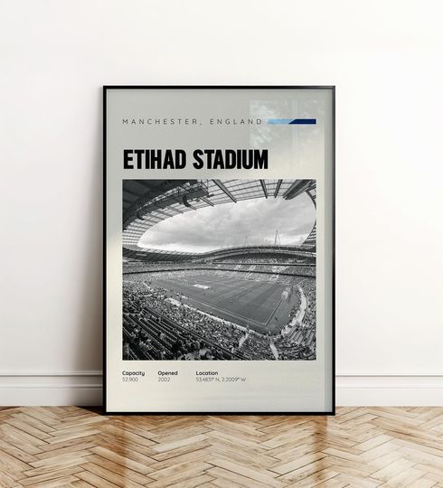 Discover Manchester City Stadium Poster | Etihad Stadium Print | Soccer Stadium Wall Art | Digital Football Poster | England Stadium Poster