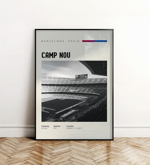 Discover Barcelona Stadium Poster, Camp Nou Stadium Poster, Soccer Stadium Wall Art, Spain Stadium Poster