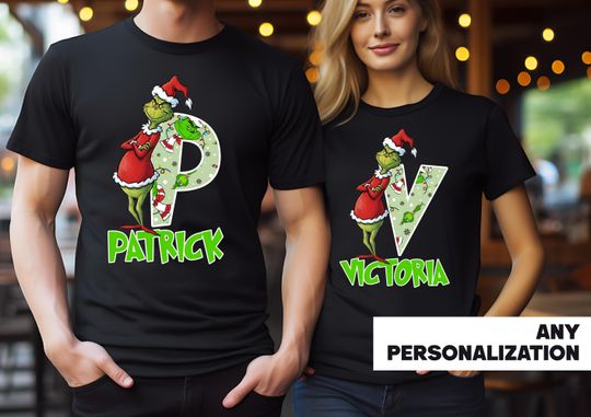 Personalized funny character Christmas Shirt | Custom Initial & Name Holiday Tee | Matching Family Christmas Shirts | Funny Xmas funny character Apparel