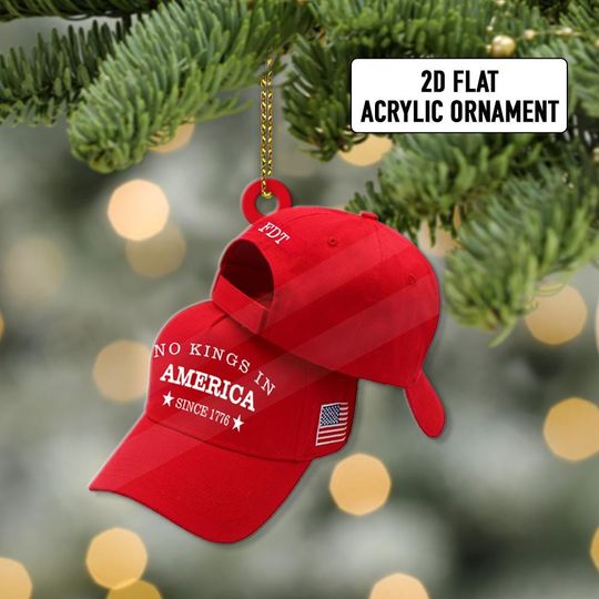 Discover no kings in America Red Cap Christmas Ornament, 2D Flat Trump Christmas Hanging Decor, Political Statement, Christmas Trump Acrylic Ornament