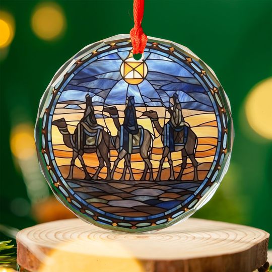 Three Kings Christmas Ornament | Stained Glass Wise Men Acrylic, Ceramic, Glass Dcor | Religious Nativity Xmas Keepsake Gift