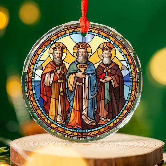 Three Wise Men Christmas Ornament | Stained Glass Style Three Kings | Religious Nativity Tree Decoration Gift Ceramic, Glass, Acrylic