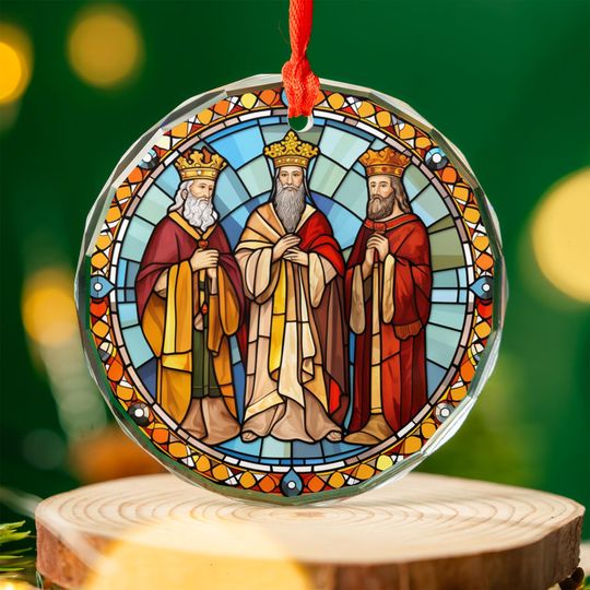 Three Wise Men Ornament | Stained Glass Epiphany Three Kings Design | Religious Catholic Christmas Tree Decoration Gift