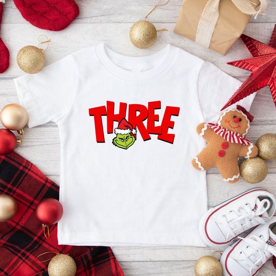 Discover Grnch Three, Grin birthday, third birthday, Christmas birthday shirt, the one who stole Christmas