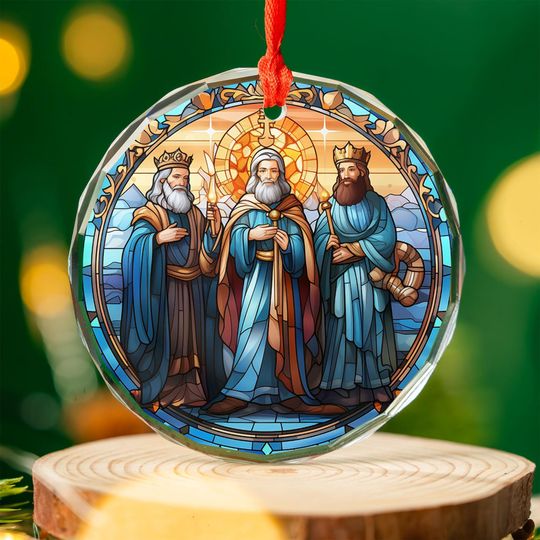 Three Kings Christmas Ornament | Stained Glass Magi Acrylic Dcor | Religious Nativity Xmas Gift Keepsake for Tree