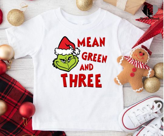 Discover Grnch Three Birthday Shirt: Grin 3rd birthday, Mean one third birthday, Christmas 3rd birthday shirt