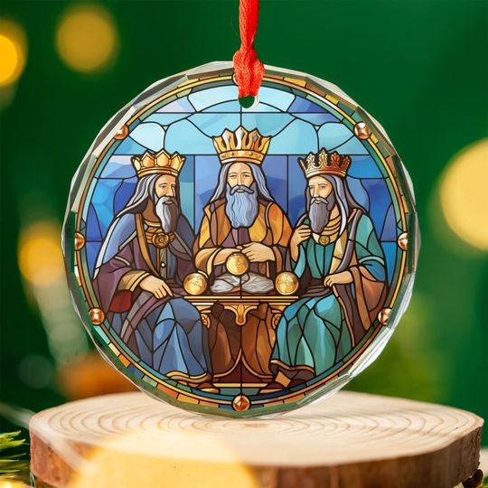 Three Kings Nativity Ornament | Stained Glass Wise Men Christmas Dcor | Religious Xmas Tree Gift & Holiday Keepsake