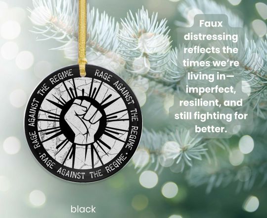 Discover Rage Against the Regime Christmas Ornament, Resist Fascism No Kings Protest Ornament, Anti Trump Maga FDT Leftist Liberal Hostess Xmas Gift