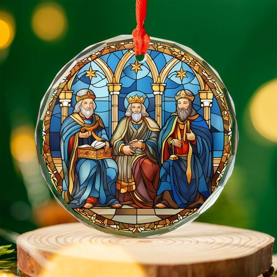 Three Kings Ornament | Stained Glass Nativity Ornament of the Wise Men | Christian Christmas Tree Decoration & Religious Gift