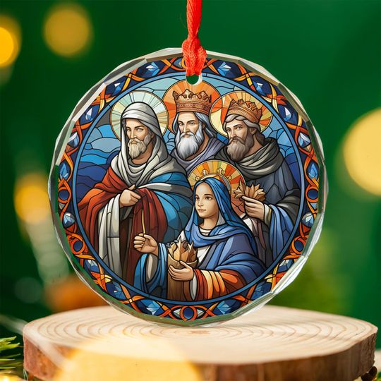 Three Kings Ornament | Stained Glass Christmas Ornament with Virgin Mary | Nativity Religious Dcor & Christian Gift
