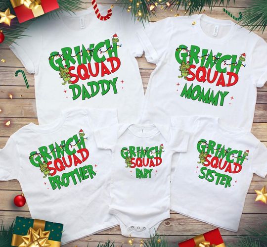 funny character Squad Family Christmas T-Shirt, Custom Name Tee