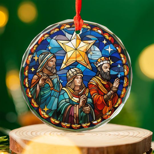Three Kings Ornament | Stained Glass Wise Men Nativity Christmas Ornament | Religious Tree Dcor | Christian Faith Gift