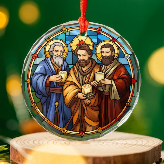 Three Wise Men Ornament | Stained Glass Three Kings Nativity Christmas Tree Dcor | Christian Religious Holiday Gift Keepsake