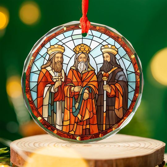 Three Kings Christmas Ornament | Stained Glass Epiphany Magi Design | Religious Nativity Catholic Xmas Tree Decoration Gift