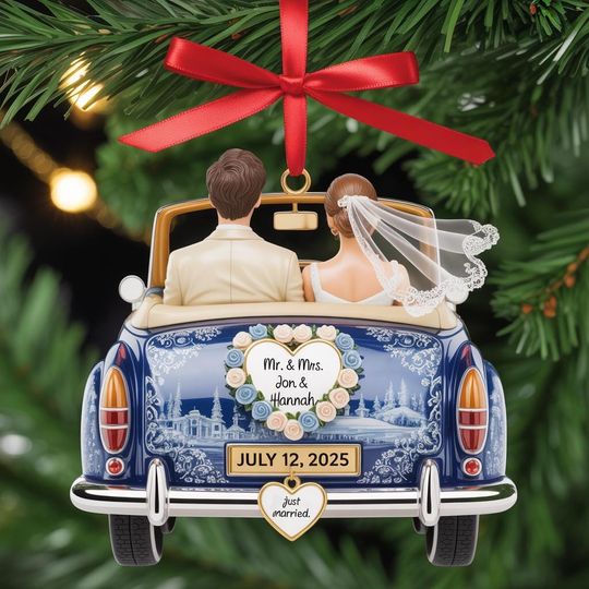Personalized Just Married Ornament Acrylic, Wedding Car 2025 Gift, First Christmas Married 2025 Ornament, Couple Personalized Gift
