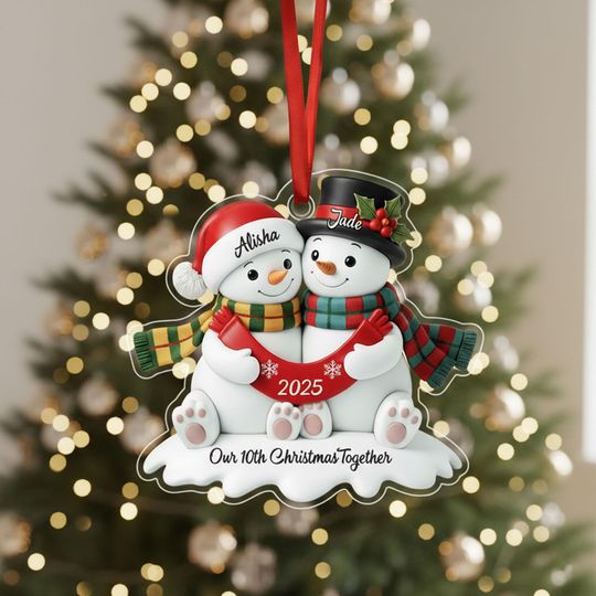 Custom Couple Christmas Ornament, Personalized Acrylic Snowman Decoration, Custom Names and Year Keepsake, Holiday Gift for Couples 2025