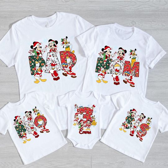 Discover Personalized Mickey and Friends Christmas Birthday Party shirts, Disney Christmas Family Birthday Outfit, Kid Birthday Christmas Sweatshirt