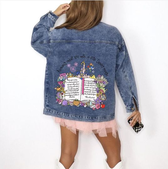 Discover Disney Oversized Denim Jacket with Disney Floral Screen Print | Fairytale Jacket
