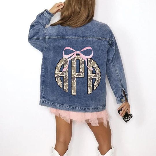 Camo Monogram Denim Jacket:  Oversized Jean Jacket