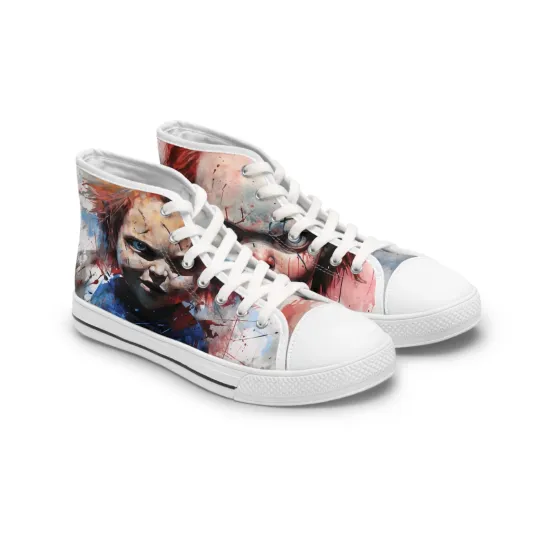 Chucky watercolors fan art killer doll converse shoes Women's High Top Sneakers