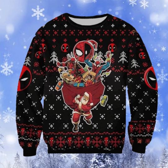 Deadpool Ugly Sweater, Deadpool With Spider Man Marvel Sweater Christmas Ugly Sweater