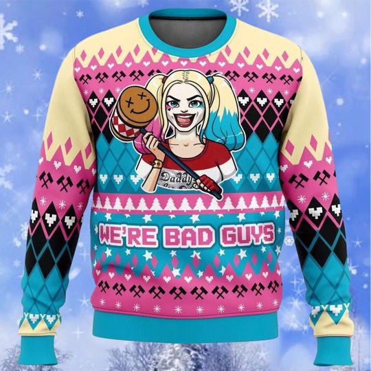 We're Bad Guys Harley Quinn Ugly Christmas Sweater, Christmas Harley Quinn Sweater, Xmas Gift