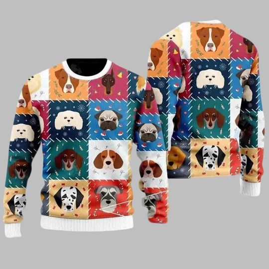 Dog Breed Patchwork Ugly Christmas Sweater,Dog Sweater, Patchwork Sweater, Dog Lover Sweater