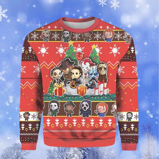 Discover Horror Movie Characters Halloween Ugly Sweater, Horror Sweater, Serial Killers Ugly Christmas Sweater, 2023 Christmas Sweater 3D