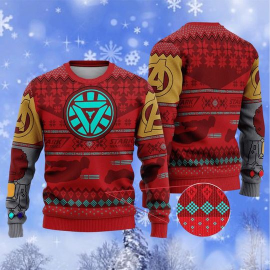 Avengers Xmas Sweater Tony Stark Sweatshirt, Avengers Power Gauntlet Ugly Christmas Sweater