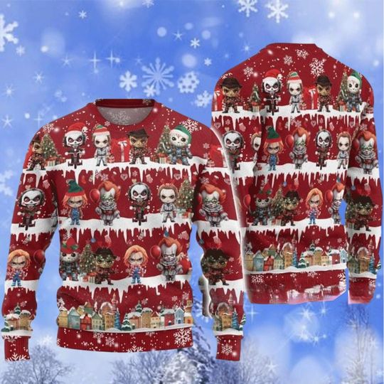 Discover Christmas Sweater Scary Halloween Characters Ugly Sweater, Horror Movie Ugly Christmas Sweater, Xmas Sweatshirt, Christmas Gift