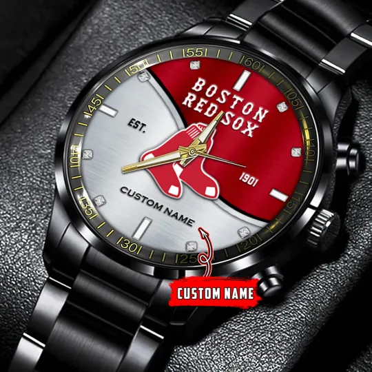 Discover Bostons Team Red Soxs Double Baseball  Black Stainless Steel Watch