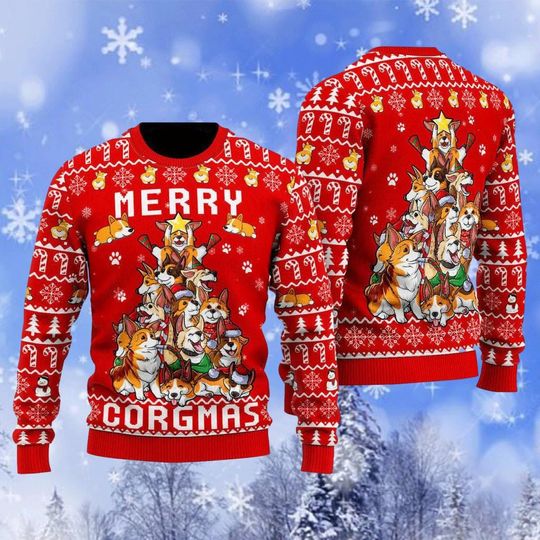 Christmas Gift, Corgi Sweater, Funny Dog Ugly Sweater, Funny Merry Christmas Ugly Sweater