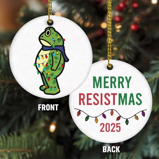 Discover Political Frog Ornament 2025  Merry Resistmas Ceramic Tree Decor  Funny Double Sided Christmas Gift for Protesters or Independent Minds