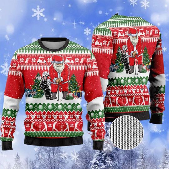 Discover Santa Claus Playing Golf Ugly Sweater, Santa Love Golf 3D Ugly Christmas Sweater, Winter Golf Gear Golf Xmas, Christmas Gift
