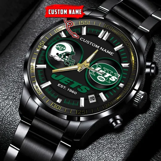 Discover New Yorks Team Jets Football Black Stainless Steel Watch With Full Box