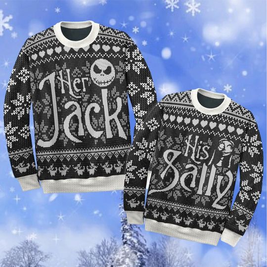 Christmas Jack Skellington Ugly Sweater, Nightmare Before Christmas Sweater, Jack And Sally Sweater