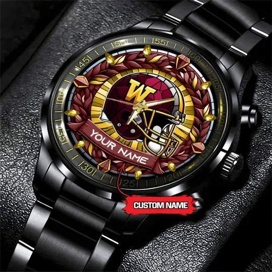 Washington Team Commanders New Stained Glass Art Black Stainless Steel Watch