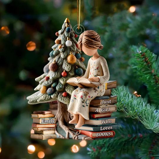 Discover Just a Girl Who Loves Books Ornament, Personalized Reading Girl Ornament, Book Lover Christmas Gift 2025, 2D FLAT Acrylic Ornament
