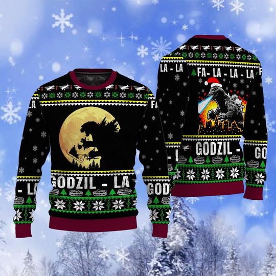 Christmas Gift, god zilla Fa La La La Christmas Ugly Sweater, Christmas Gift For Men Women 3D Hoodie