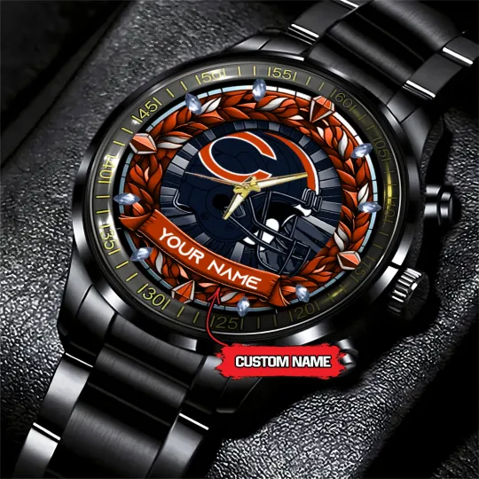 Discover Chicagos Team Bears New Stained Glass Art Football Black Stainless Steel Watch